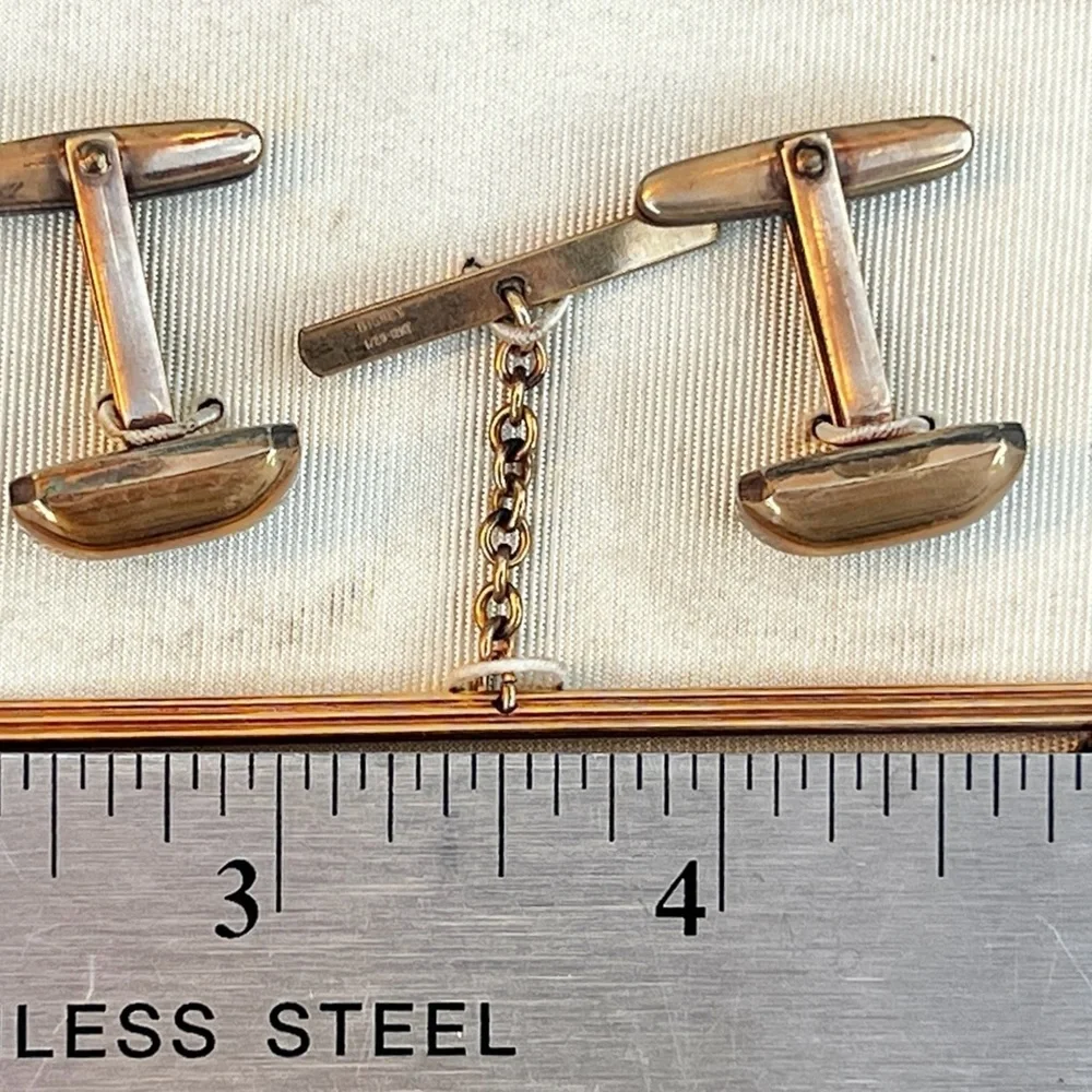 Bigney Tie Bar W/ Chain & Cufflinks gold filled 1/20 12KT VTG NRFB MCM Orig Box